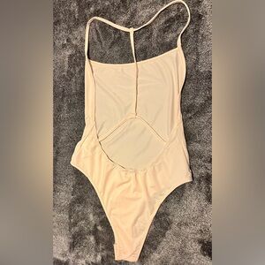 Aloruh Simple Apricot-Color Women's Backless Bodysuit With Halter Neck